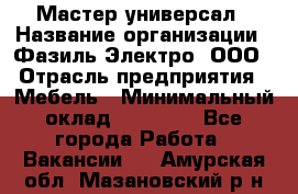 Мастер-универсал › Название организации ­ Фазиль Электро, ООО › Отрасль предприятия ­ Мебель › Минимальный оклад ­ 30 000 - Все города Работа » Вакансии   . Амурская обл.,Мазановский р-н